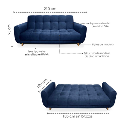 Sofa cama 3 posiciones Archer Tela Azul navy