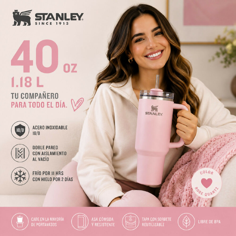 Termo Stanley 40oz Con Pitillo Vaso Térmico Para Gimnasio Y Viajes Palo Rosa