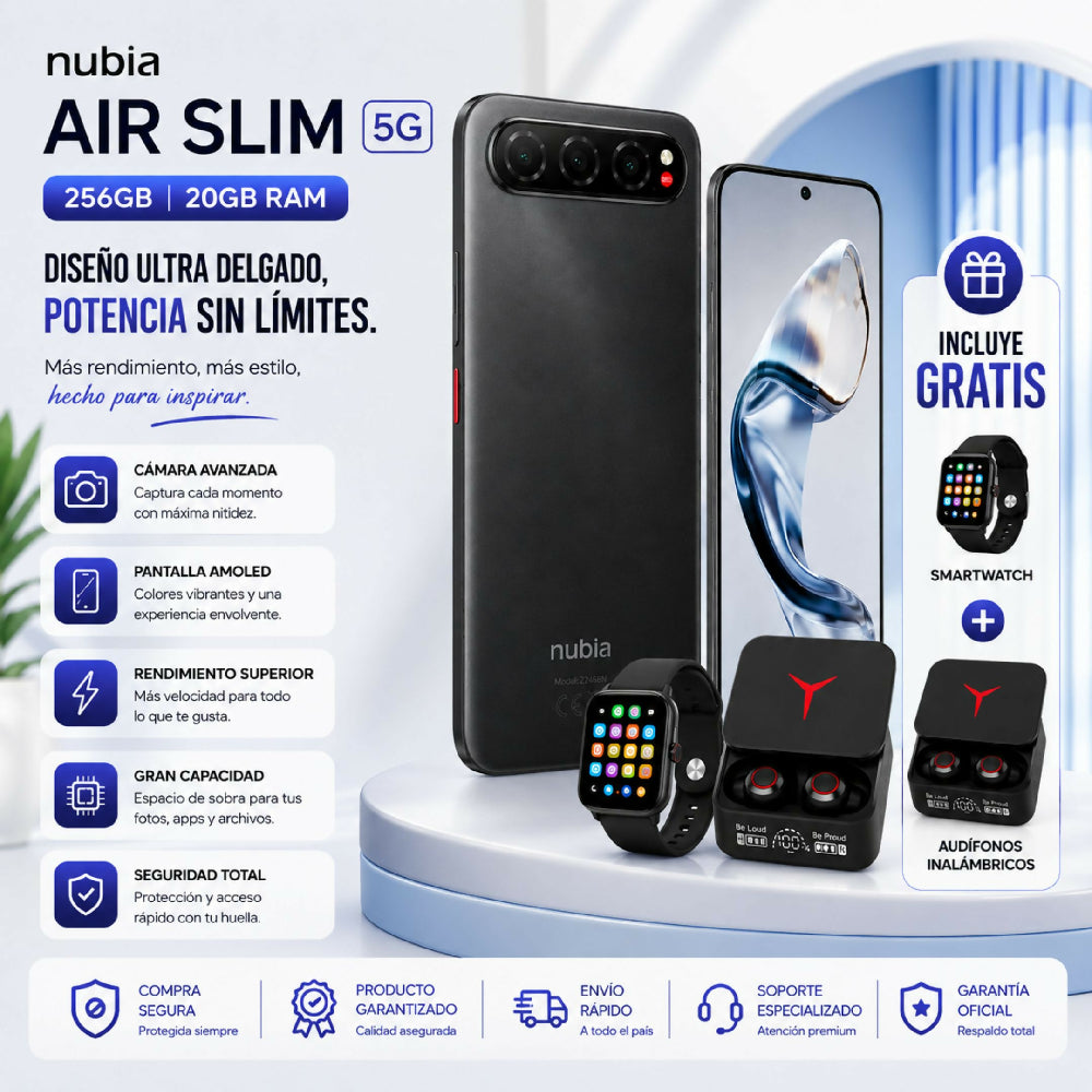 Celular Nubia Air 5G 256GB Combo Negro Con Smartwatch Y Audífonos Gratis