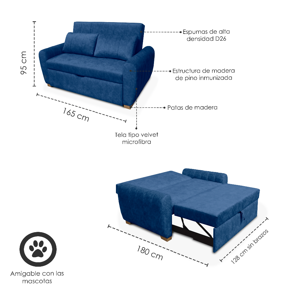Sofácama Fontana Multifuncional Tela azul