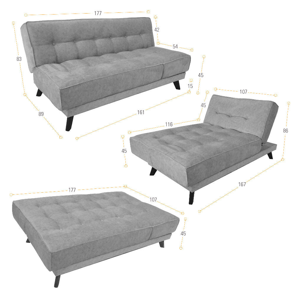 Sofa Cama Petra 177x89x83 Reclinable 5 Posiciones Tela Gris