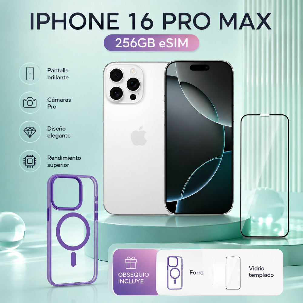 Celular Apple IPhone 16 Pro Max 256gb ESim + Obsequio Vidrio Templado Y Forro Blanco
