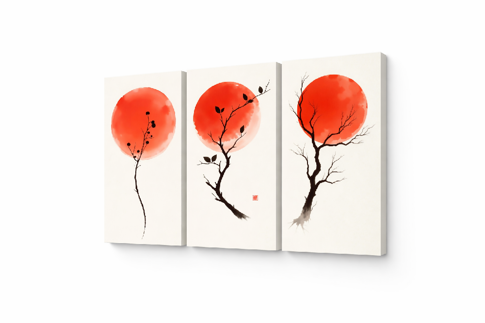 Lienzo Canvas Cuadro Tríptico Alba Sakura 34x72cm c/u