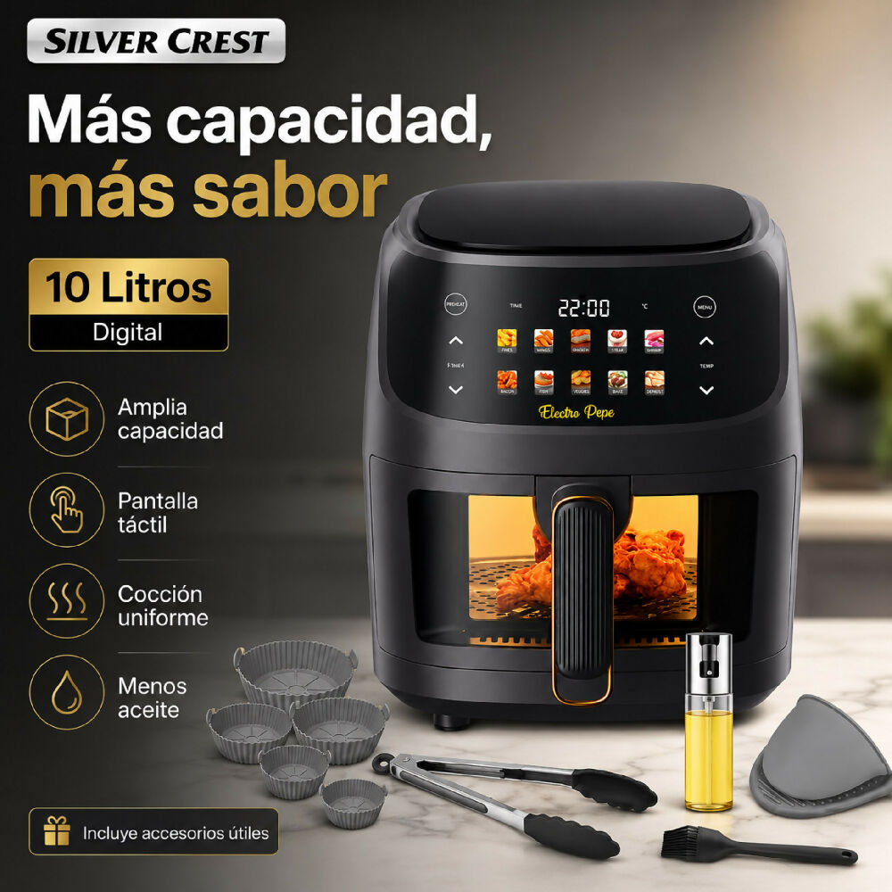 Freidora Aire Silver Crest 10 Litros Con Obsequios De Gran Capacidad 2400W