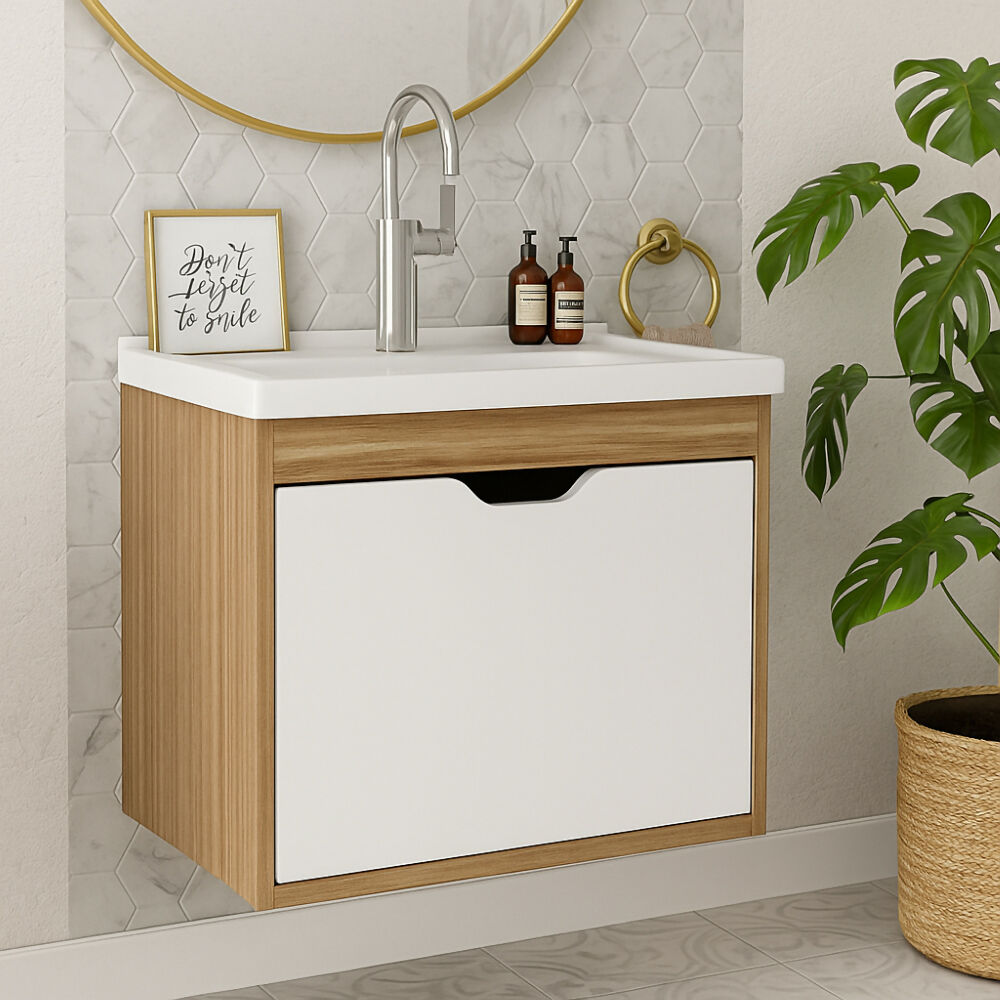 Mueble de baño con lavamanos Graz - Almendra/blanco