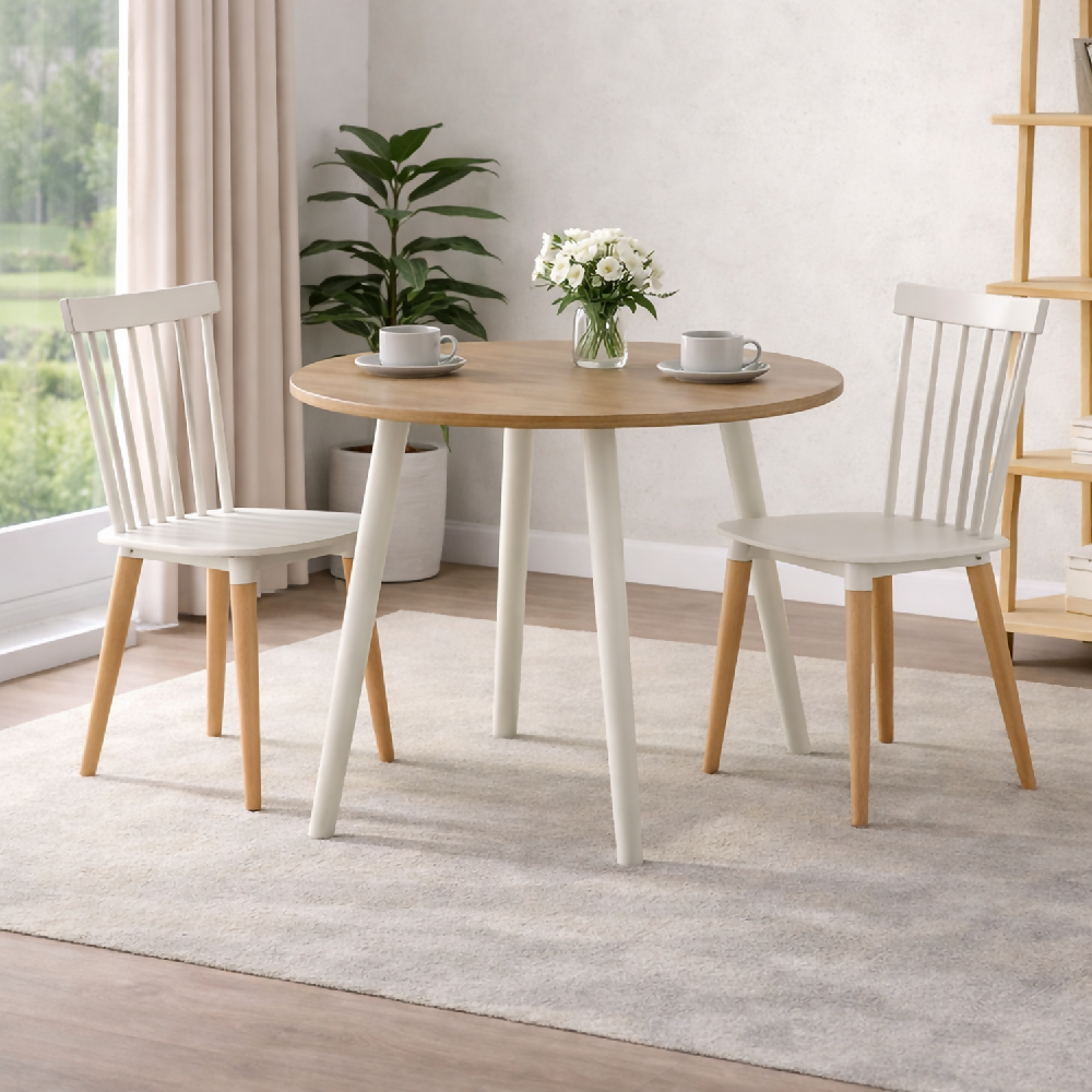 Comedor Redondo 74.5x80x80cm Vienes + 2 Sillas Guam Blancas