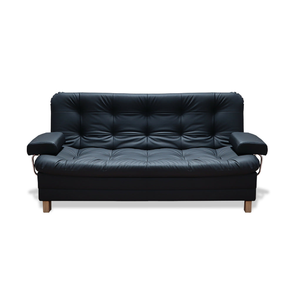 Sofacama Rouss Tipo Cuero Negro Con Brazos Extraibles + Cojines