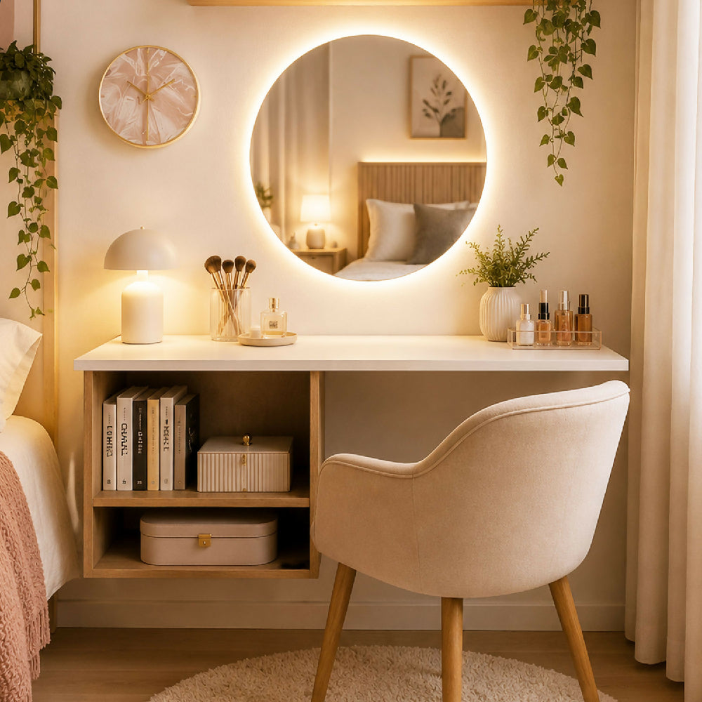 Escritorio Flotante work 100x40 cms, Madera Natural + Blanco