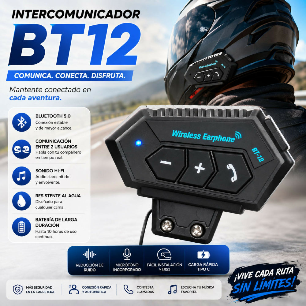 Intercomunicador De Casco Moto BT12 Bluetooth Manos Libres