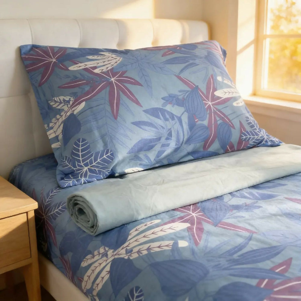 Juego de Sábanas Cama Doble 300 Hilos 100% Algodón Riviera Azul Suaves