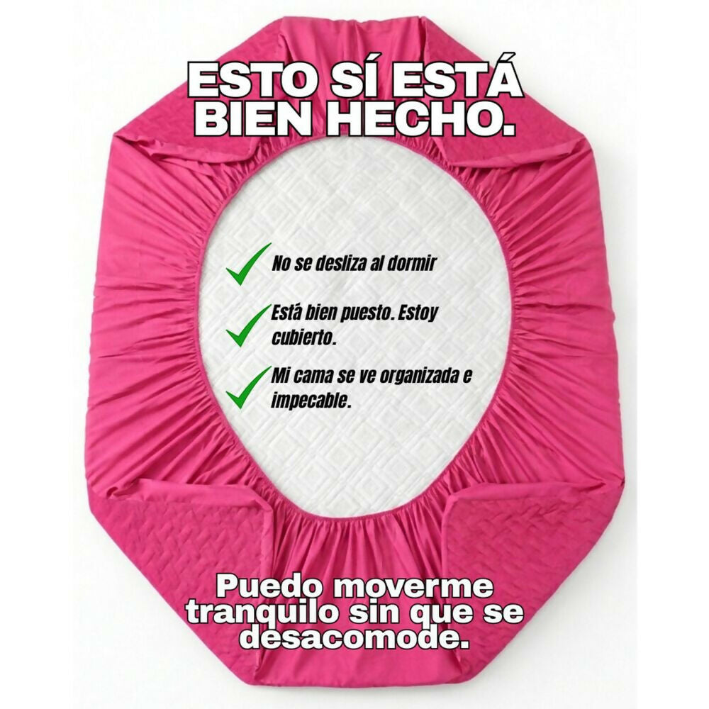 Combo protector colchon queen acolchado fucsia 160x190cm