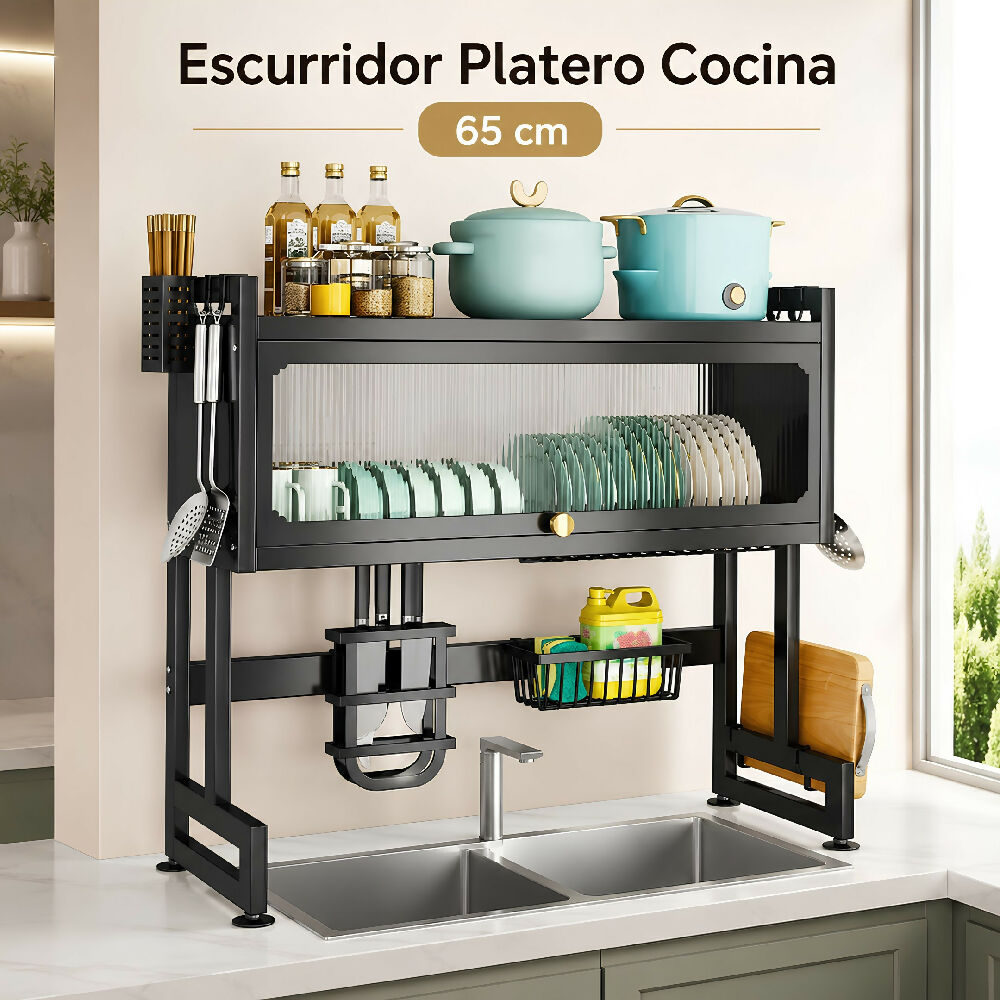 Escurridor De Platos Con Gabinete Y Tapa De 65 Cm Organizador De Loza