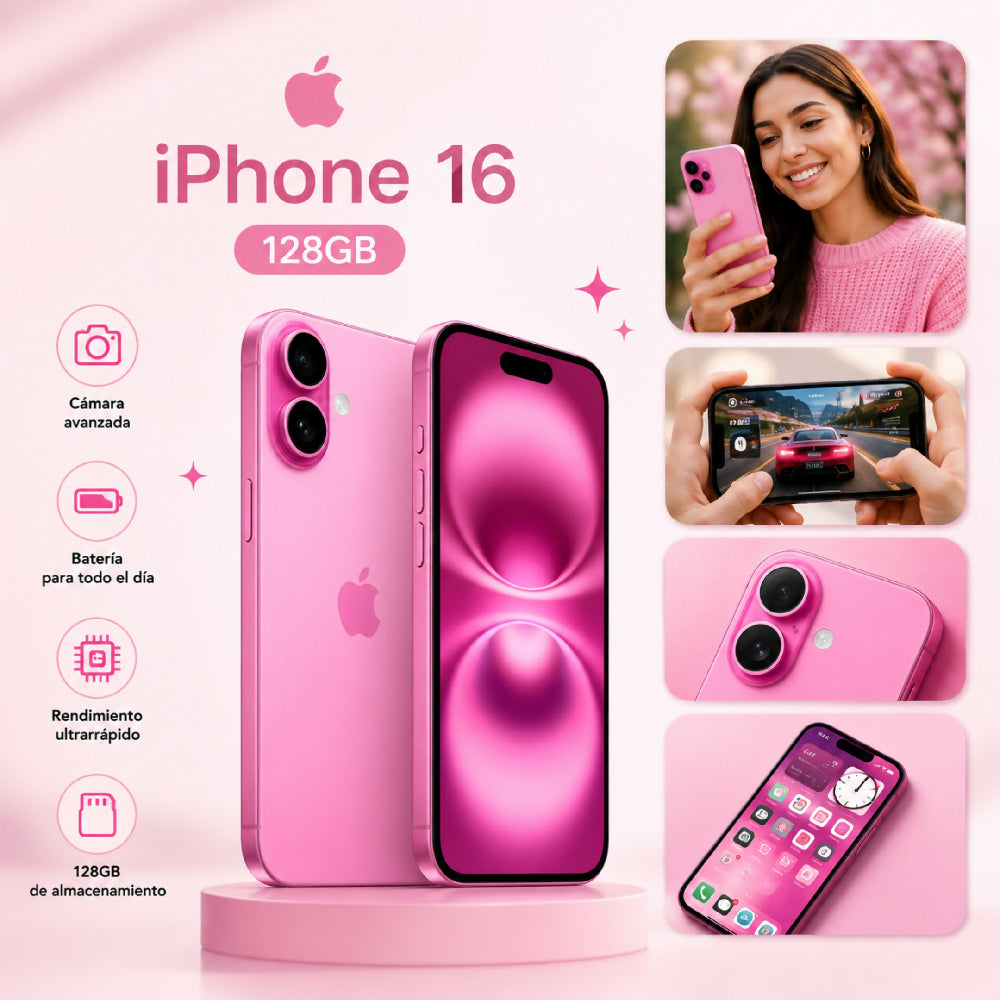 Celular Apple IPhone 16 5G 128gb 8gb RAM + Obsequio Vidrio Templado Y Forro Rosado