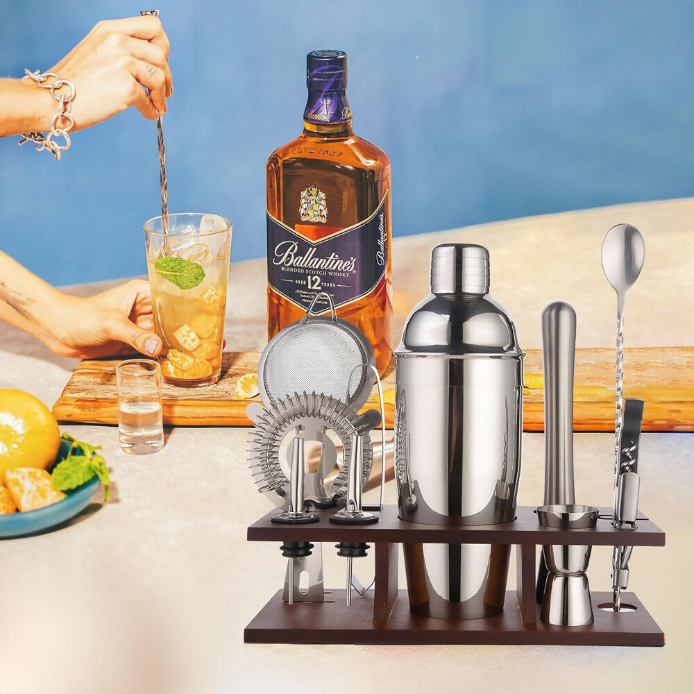 Kit Bartender Coctelera Bar Profesional Vaso Shaker Con Base