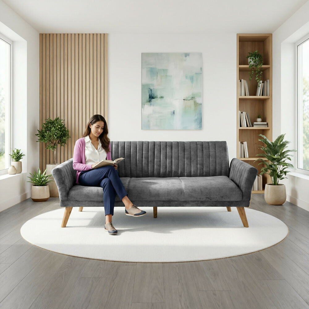Sofa Cama Pensilvania 205x85x87 Reclinable Tela Gris