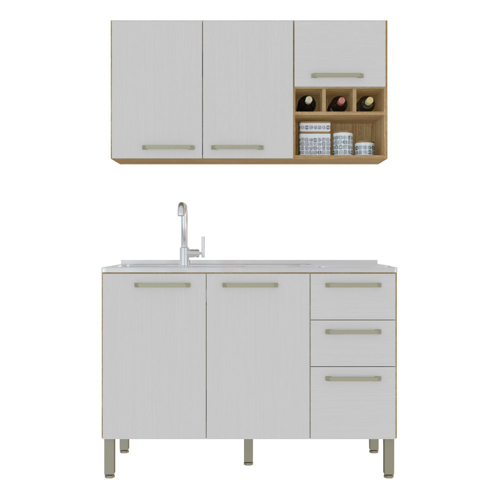 Cocina 120cm Lirio 6 puertas 2 cajones - Natural/blanco