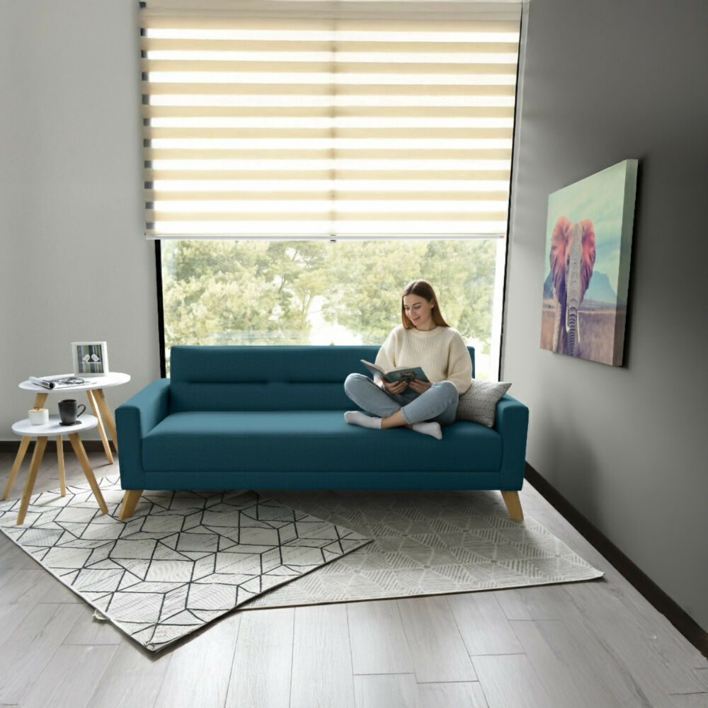 Sofa Cama Sion 206x90x82 Reclinable Tela Azul