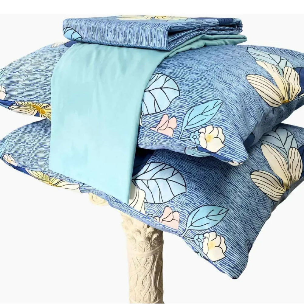 Juego de Sábanas Cama King 300 Hilos 100% Algodón Magnolia Azul