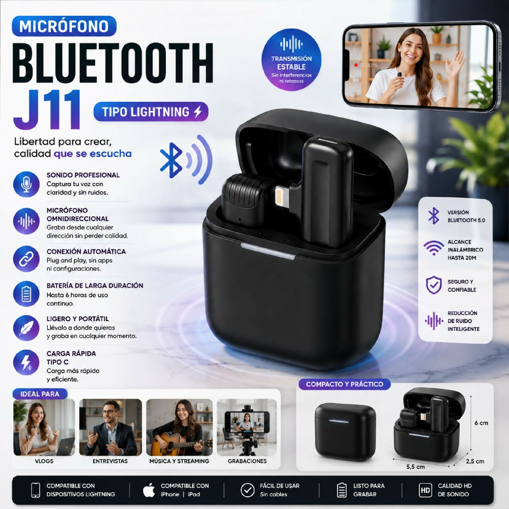 Micrófono Inalámbrico De Solapa J11 Tipo Lightning Audio Omnidireccional