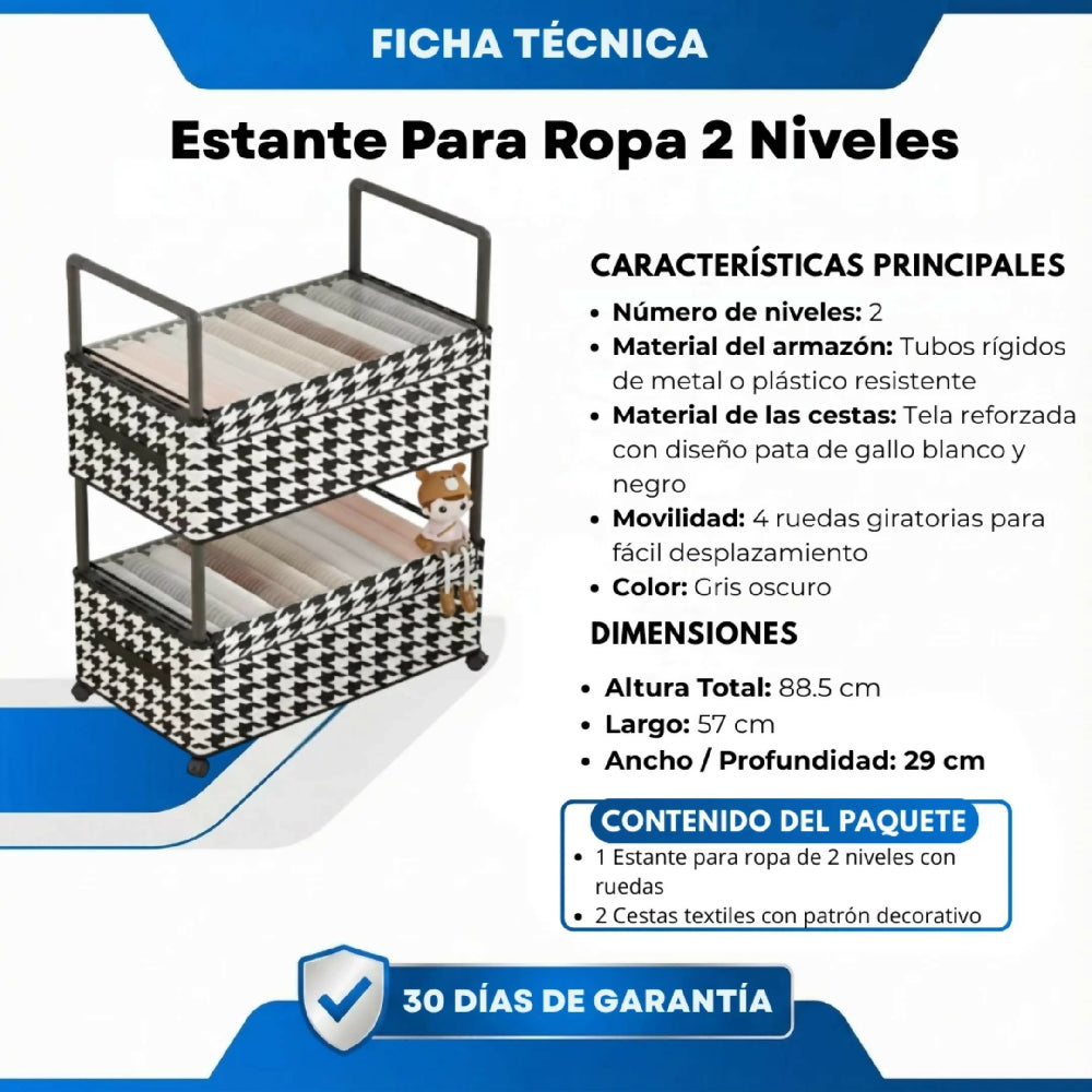 Estante Para Ropa 2 Niveles Estructura De Acero Reforzada