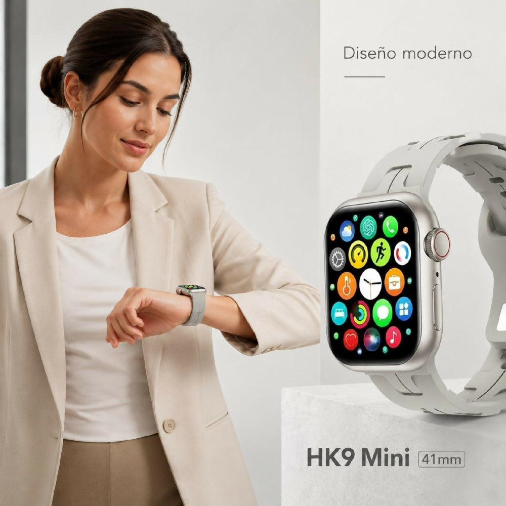 Smartwatch Wearfit HK9 Mini 41mm Pantalla AMOLED Llamadas Bluetooth Y ChatGPT Gris