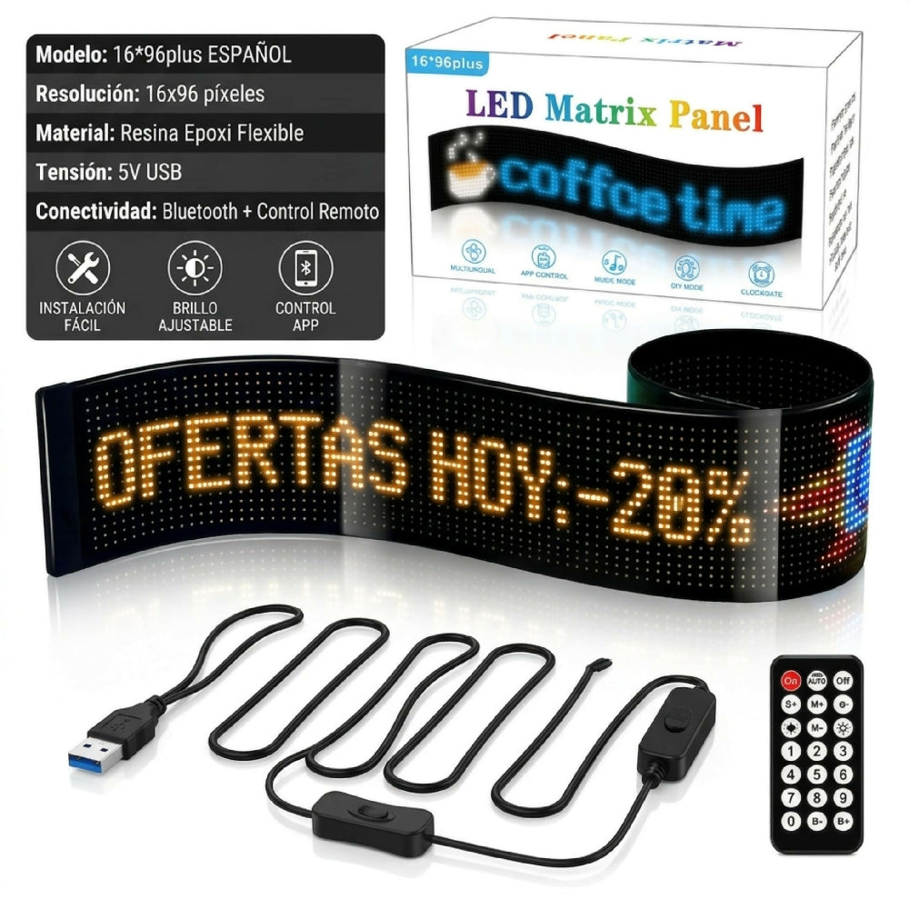 Letrero LED Ojos Para Camión Programable 133x19.2 Cm Pantalla LED Animada Con Control Y Efectos