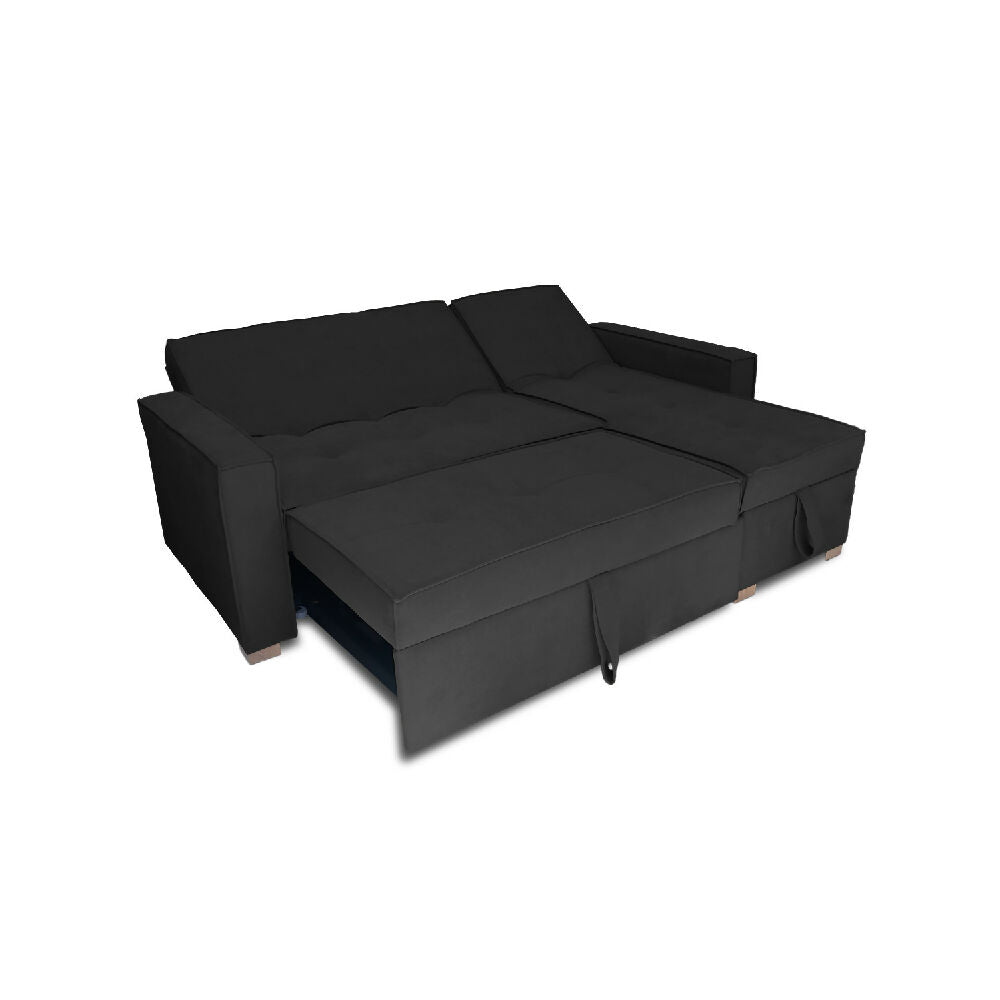 Esquinero Baúl Marsella Multifuncional Reclinable Derecho Negro + Cojines Decorativos