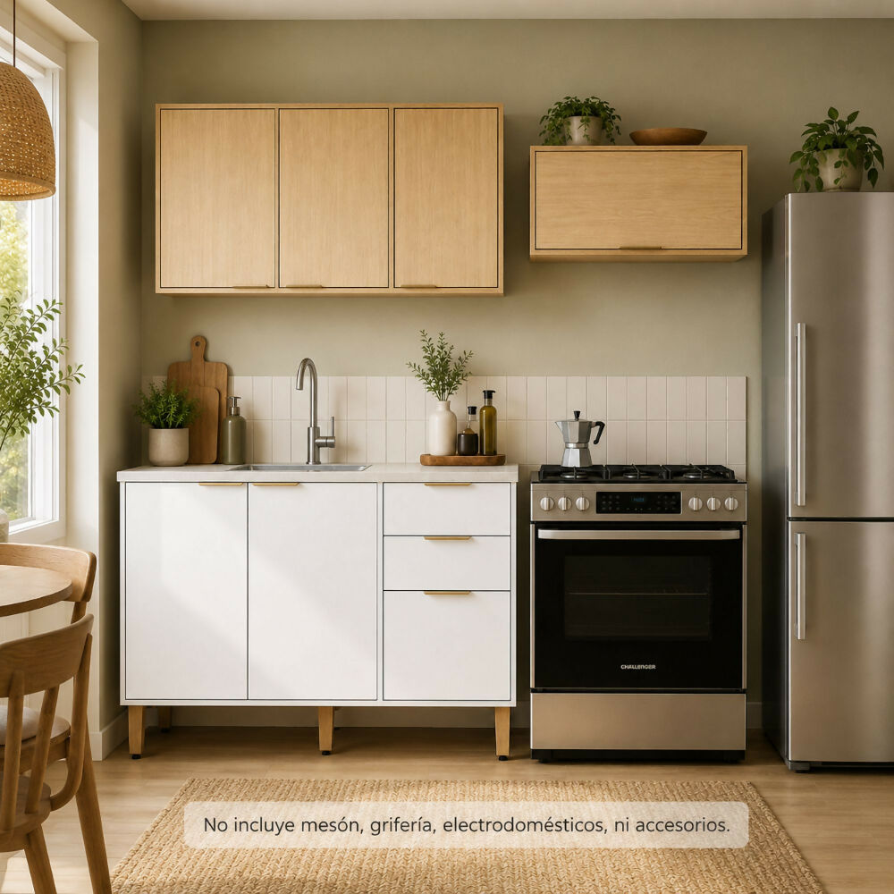 Cocina 200 cm Isabela 7 Puertas 2 Cajones - Almendra/Blanco Apagado