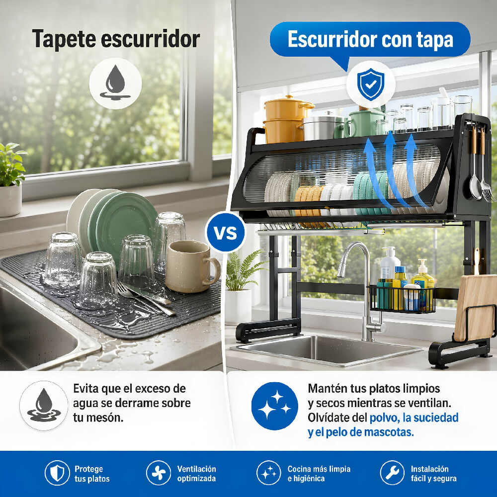 Escurridor De Platos Con Gabinete Y Tapa De 65 Cm Organizador De Loza