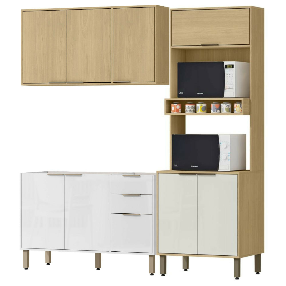 Cocina 190 cm Maui 9 Puertas 2 Cajones - Almendra/Blanco Apagado