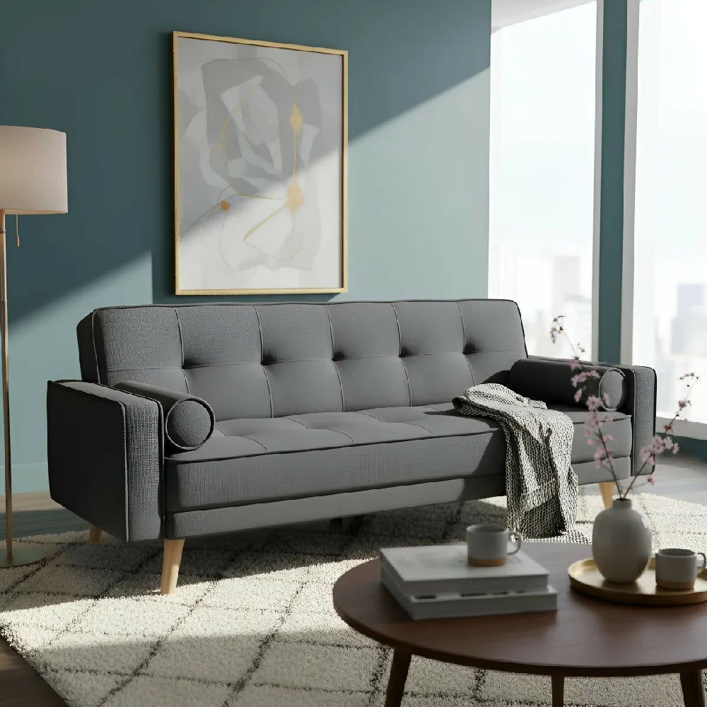 Sofa Cama Extra 3 Puestos Tela Gris