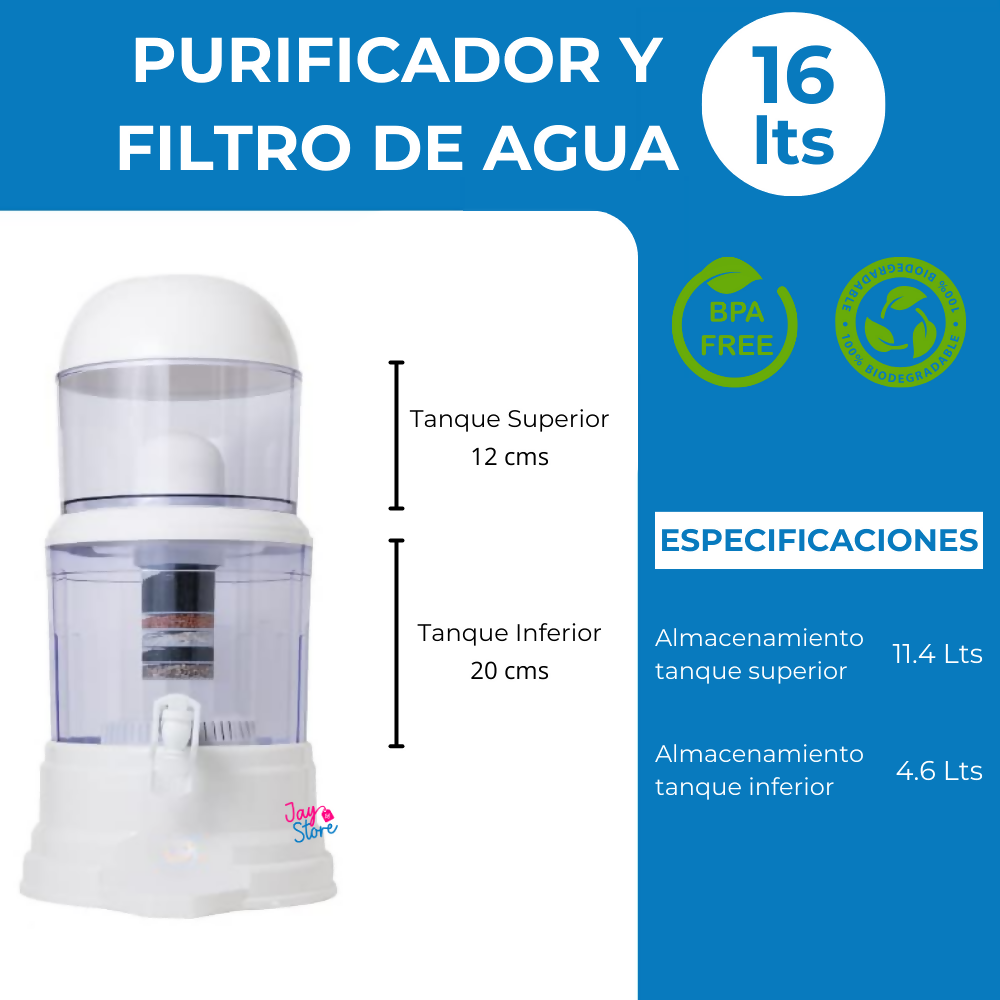 Filtro Purificador De Agua Potable 16 Litros Bioenergético