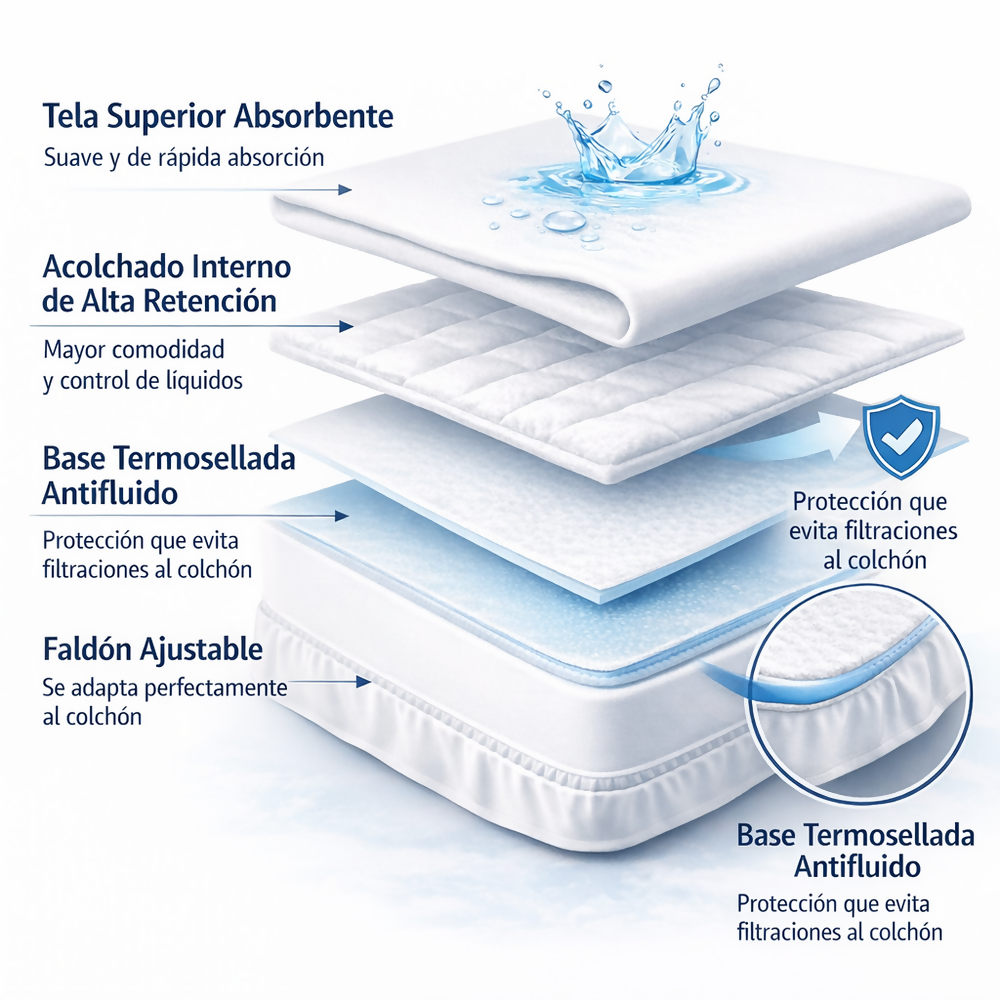 Combo protector colchon doble antifluido turquesa 140x190cm