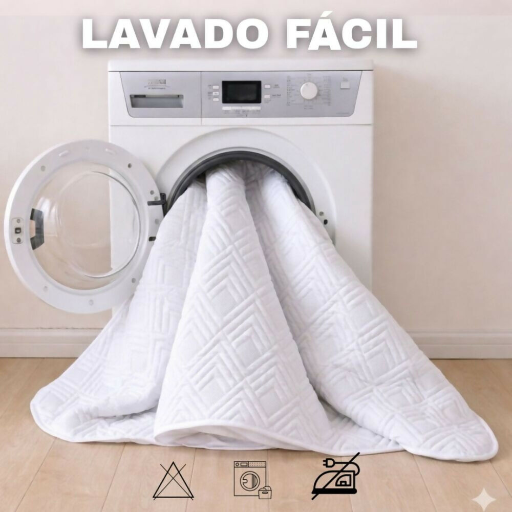 Combo protector colchon doble acolchado blanco 140x190cm
