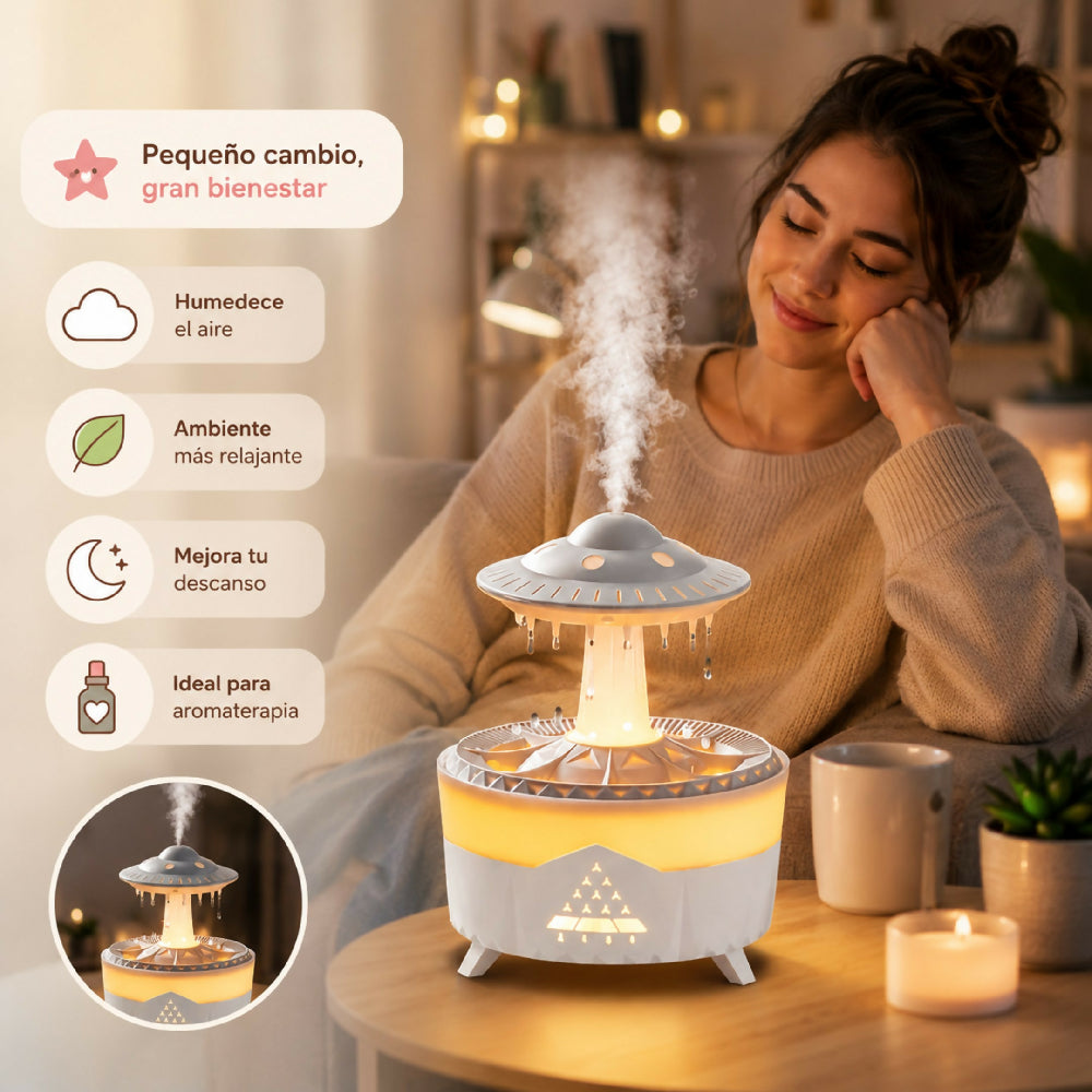 Humidificador Difusor Nube De Lluvia Lampara Gotas De Agua Sonido Real