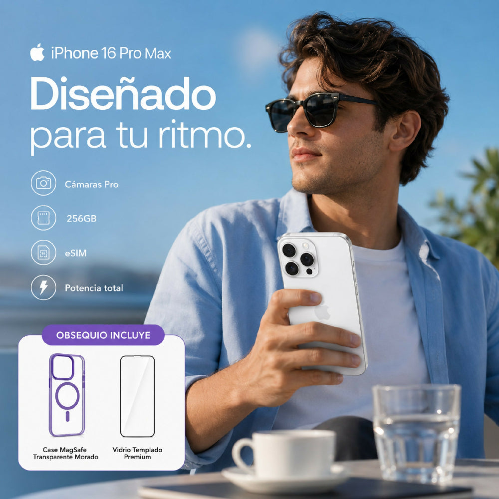 Celular Apple IPhone 16 Pro Max 256gb ESim + Obsequio Vidrio Templado Y Forro Blanco