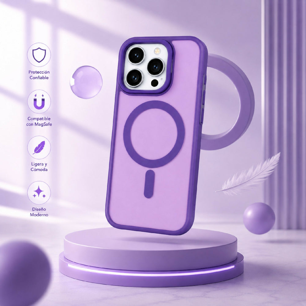 Forro Semi Transparente Para Celular Funda MagSafe Con Textura Suave Iphone 15 Pro Max Morado