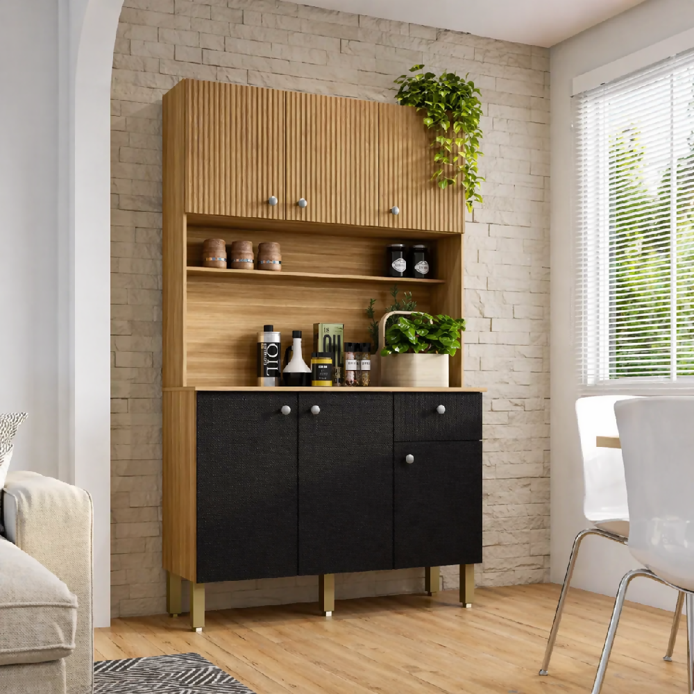 Mueble Cocina Alacena Grande Con Cajon Y Repisas castaño/negro