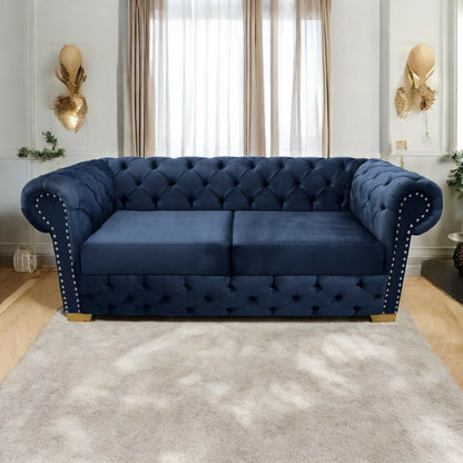 Sofá Chesterfield 3 puestos tela azul