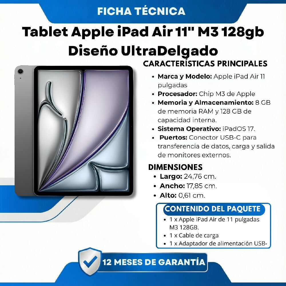 Tablet Apple IPad Air 11'' M3 128gb Diseño UltraDelgado Gris