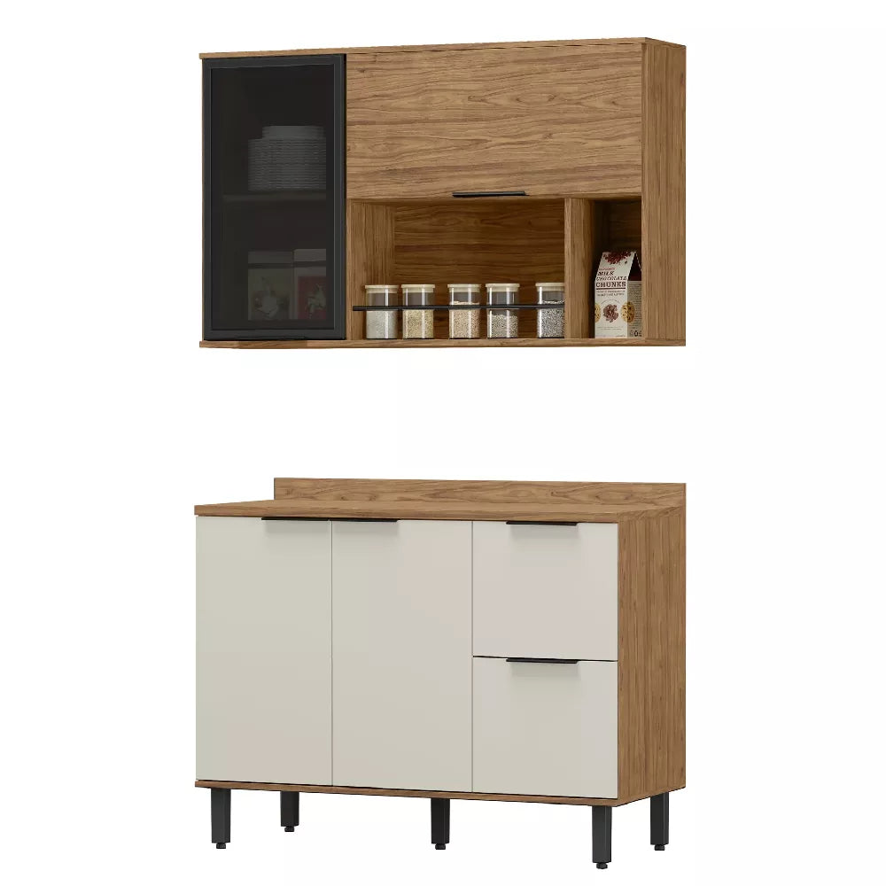 Cocina 120 cm Malta 3 Puertas 2 Cajones - Natural/Blanco Apagado