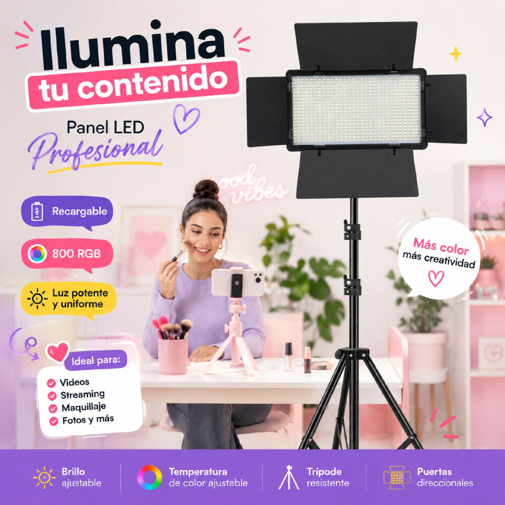 Panel De Luz LED Profesional Recargable 800RGB