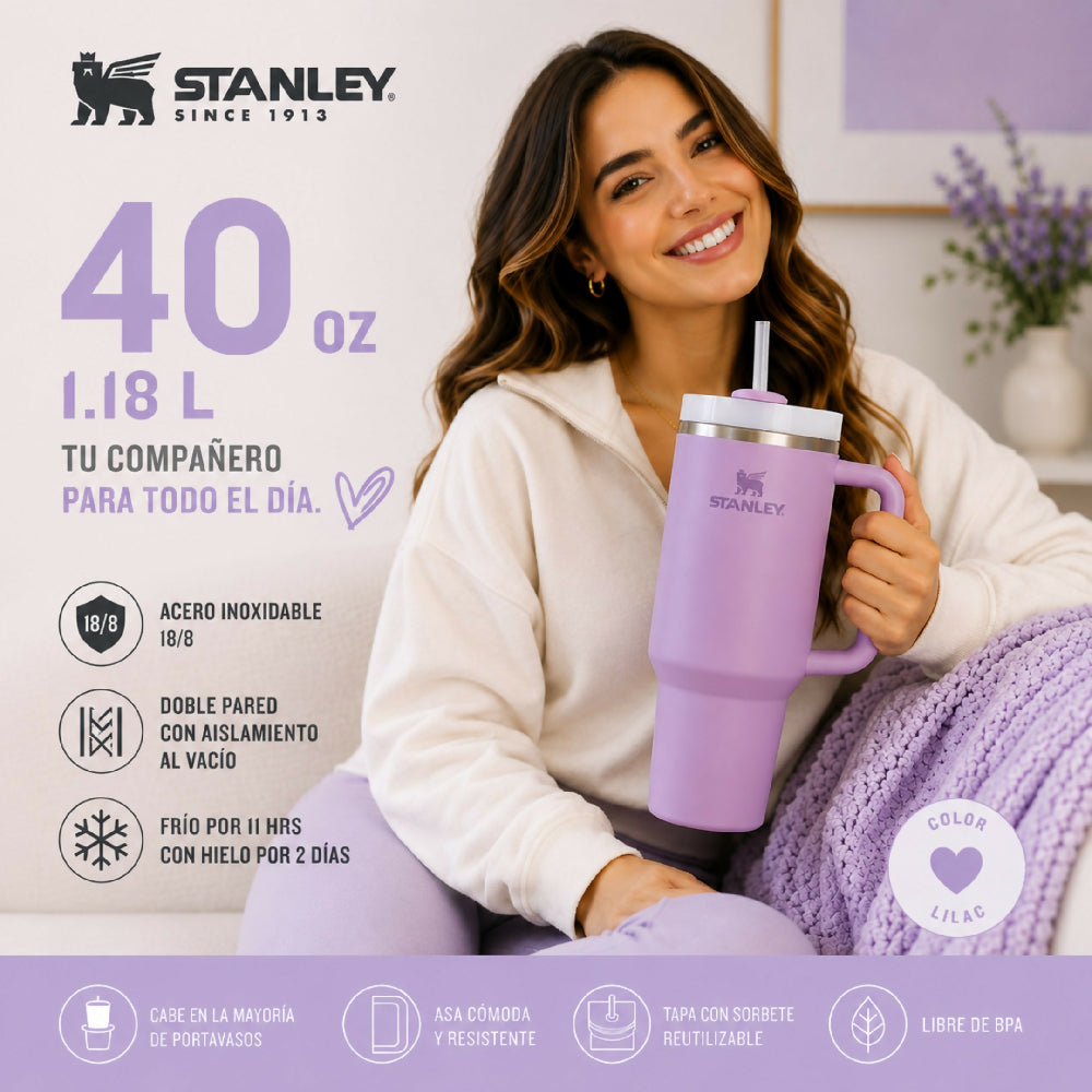 Termo Stanley 40oz Con Pitillo Vaso Térmico Para Gimnasio Y Viajes Morado