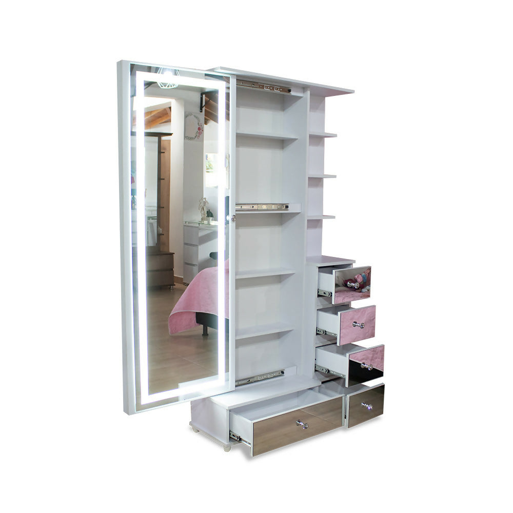 Vanity puerta abatible plata Espejo Led