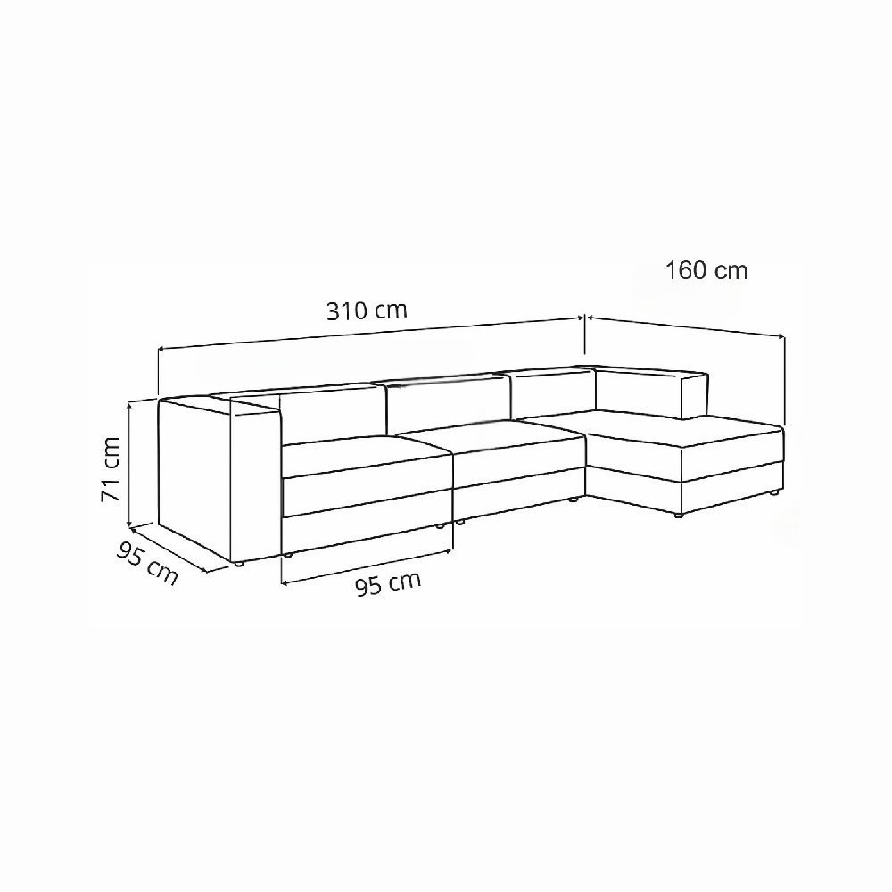 Sofá en L Derecho Lautaro Modular Tela Antifluidos Verde 310x95x71