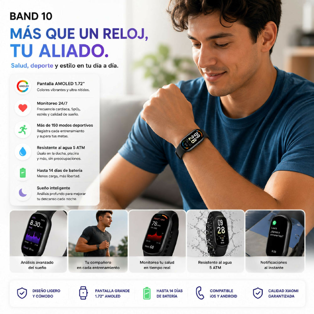 Smart Band Xiaomi 10 Pulsera Deportiva Sensor Ritmo Cardíaco Negro