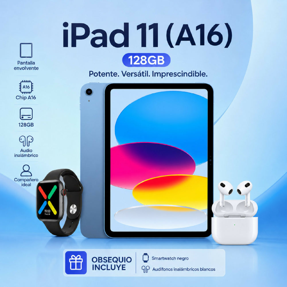 Tablet Apple IPad 11 Pulgadas128gb A16 + Obsequio Smartwatch Y Audífonos Celeste