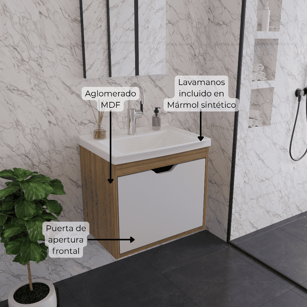 Mueble de baño con lavamanos Graz - Almendra/blanco