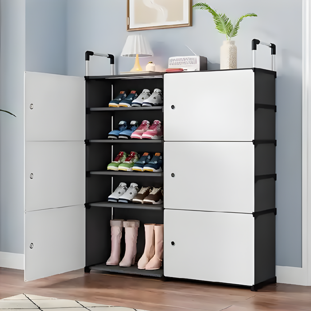 Zapatero Organizador De Tela 2x5 Niveles Con Puertas Negro
