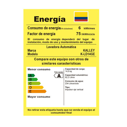 Lavadora Kalley Carga Superior 14 Kilos K-Ld14Ge, Color Gris
